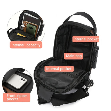 Men’s OKEYWOW sling bag made of Oxford fabric with zip closure, featuring a crossbody design for motorcycle and daily commute use.