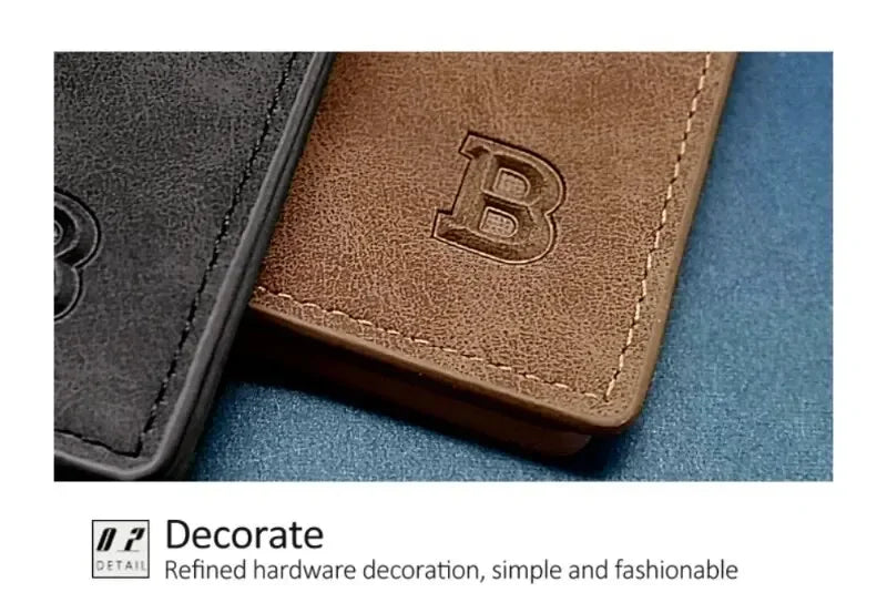 Men Short Wallet with Zipper Coin Pocket Fashion Soft Leather Men Horizontal Slim Money Purses Multifunctional Small Wallets