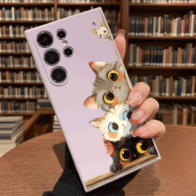Samsung Galaxy cat mouse case with watercolor TPU shockproof cover, designed for S21, S20 FE, S22, S23, S24, S25 models.