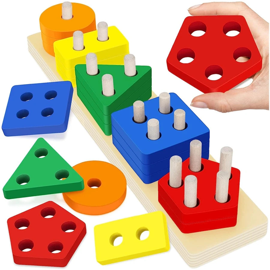 Montessori Wooden Sorting Stacking Puzzle Toy: Promoting Fine Motor Skills for Toddlers and Kids, Ideal for 1-Year-Olds
