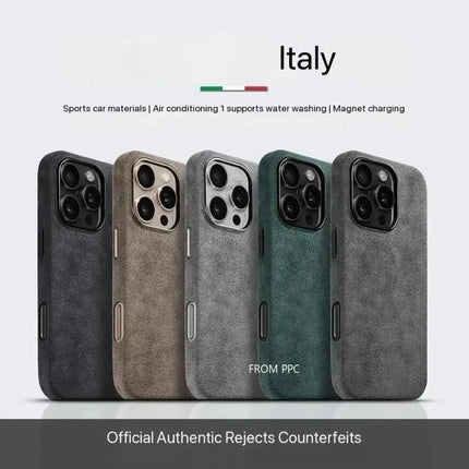 MilanoLux Fur Flip MagSafe Case for iPhone 17/16/15 Pro Max Suede Leather Luxury Cover