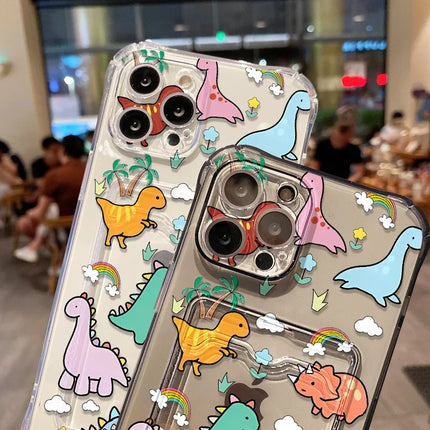 OKEYWOW iPhone dinosaur silicone case with card slot for iPhone 12 to 17 Pro Max, soft cover with colorful dinosaur design