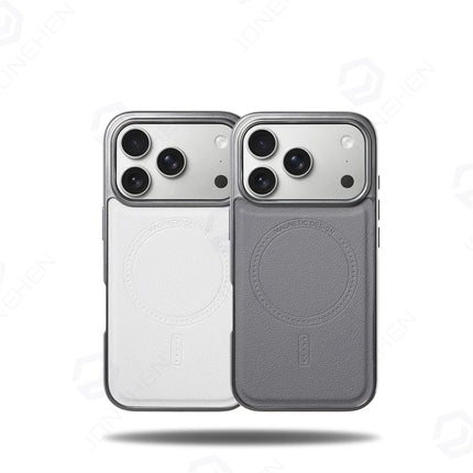 Business PU Leather MagSafe Case for iPhone 17/16/15/14/13 Pro Max Plated Frame Retro Shockproof Cover