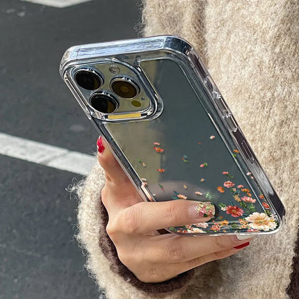 Okeywow clear silicone iPhone 13/12/11 Pro Max case with flower design, shockproof cover showing the phone's back and floral pattern.