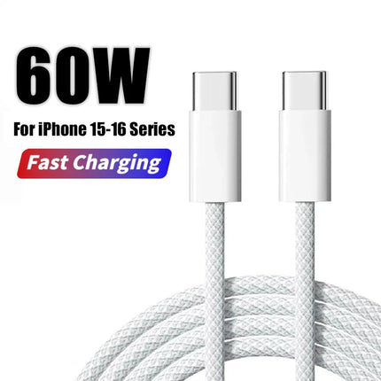 TurboBraided 60W USB C Cable for iPhone 17 16 15 Pro Max Air Plus Fast Charge Type C Data Cable