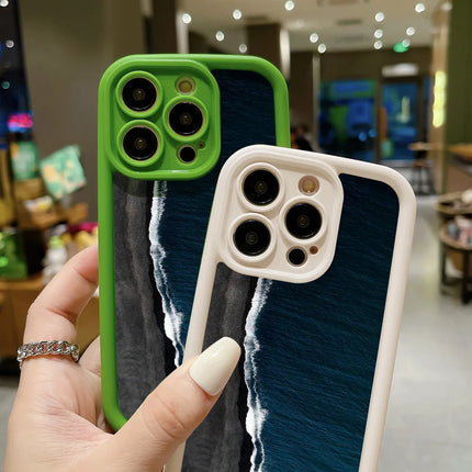 OKEYWOW iPhone Sea Wave Silicone Case for models 11 to 17, shockproof cover with ocean-inspired wave design