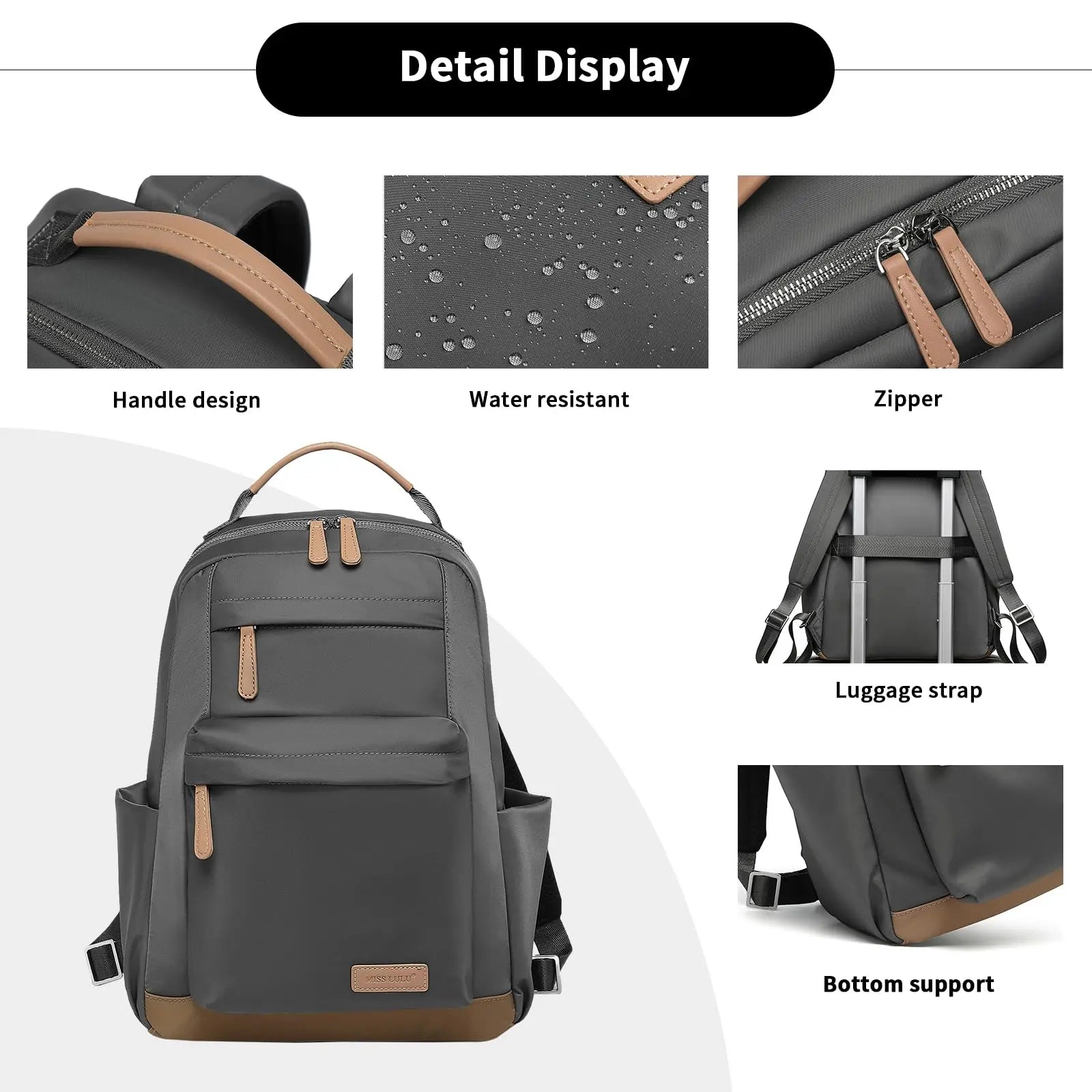 Miss Lulu Women's Anti-Theft Small Backpack - Lightweight Nylon Rucksack for Travel & Daily Use