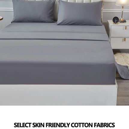 Waterproof Bed Sheet Set 3/4pcs Fitted Sheet Pillowcases Soft Queen King Twin White Gray