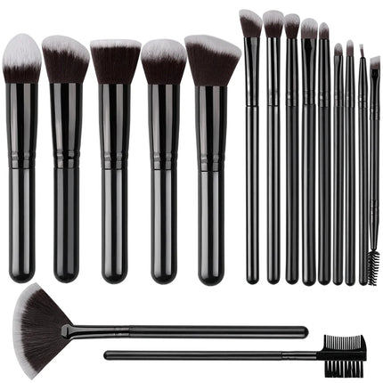 OKEYWOW makeup brush set with 14/16 soft, fluffy brushes for eyeshadow, foundation, blush, and powder application.