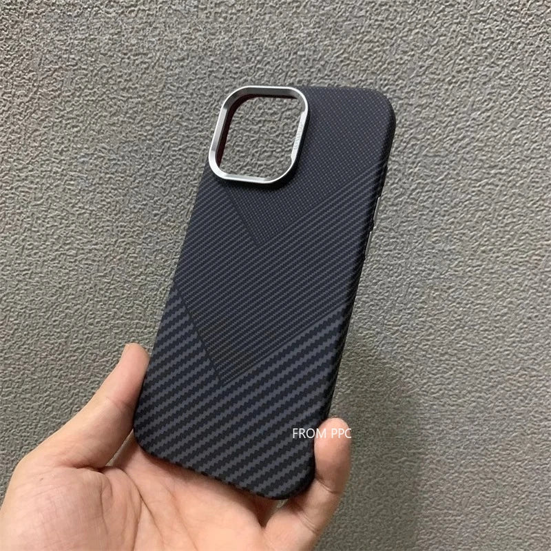 Geometric Triangle Armor Magnetic Case for iPhone 15 16 17 Pro Max Both Shades Carbon Matte Cover Camera Frame Shockproof Shell