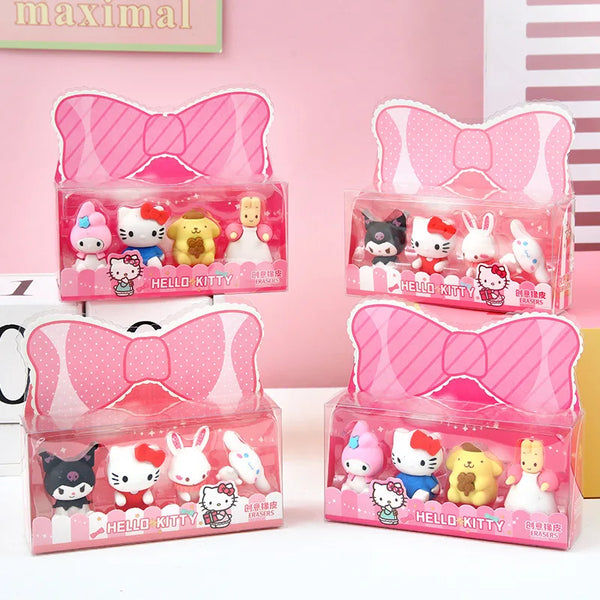 Sanrio Hello Kitty Pencil Eraser Set: Kuromi, Cinnamoroll, Melody - Student Stationery Erasers in 4/8/64Pcs Cartoon Anime Figure Toy Gift