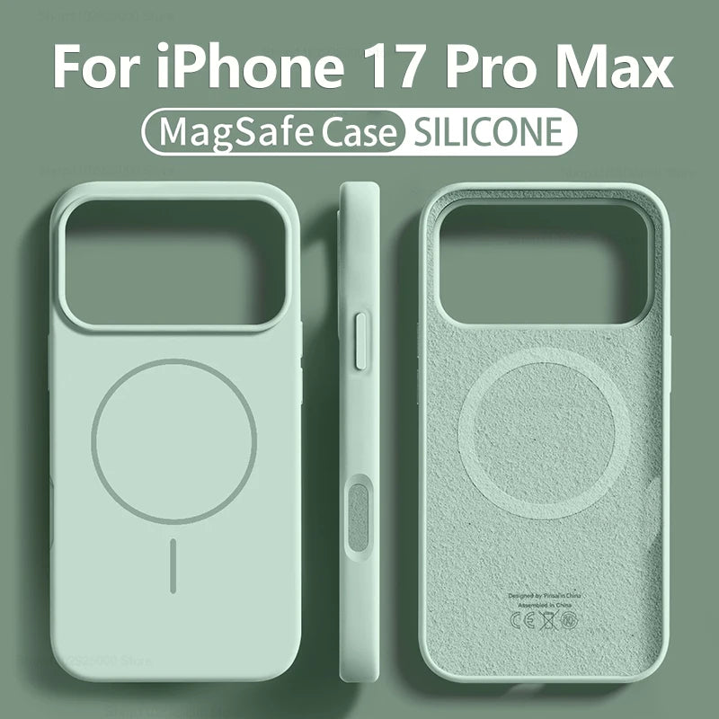 Liquid Silicone MagSafe Case for iPhone 12–17 Series (Pro/Pro Max/Plus/Air) – Original Protective Cover