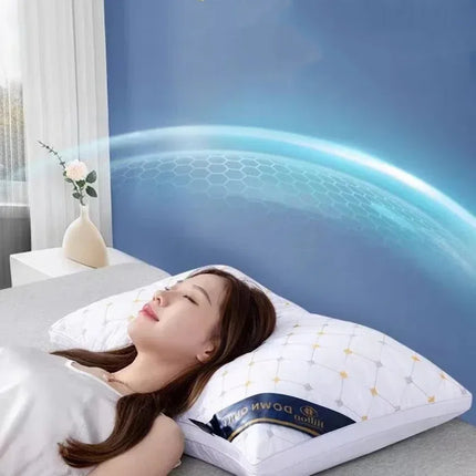 OKEYWOW hotel cervical support pillow for sleep aid, designed for comfortable rest on bed or dormitory bedding.