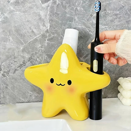Cute Star-Shaped Toothbrush Holder with Toothpaste Storage