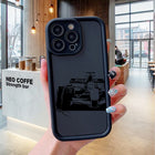 Silicone shockproof racing case for iPhone by OKEYWOW, featuring a vibrant Formula racing design for iPhone 12 to 17 Pro Max and XR XS.