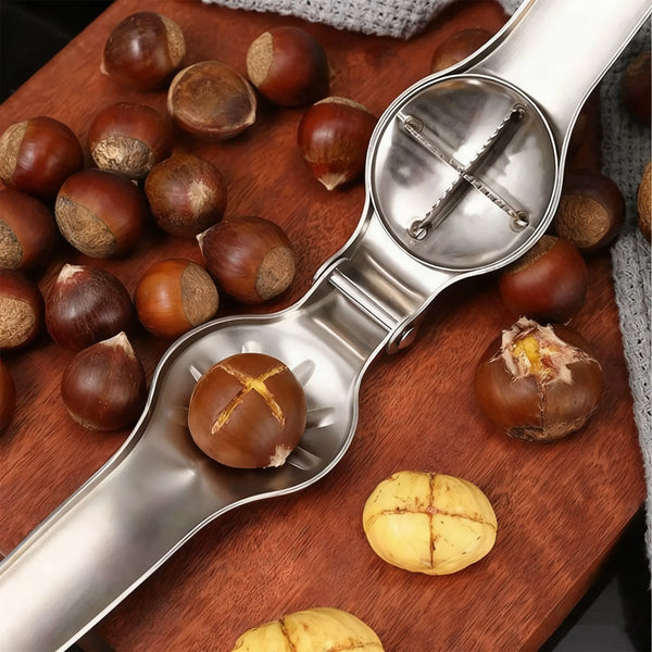 High - Quality Stainless Steel Two - in - One Chestnut Machine Kitchen Tool with Dry Bottle Opener Sheath and Cutter Function