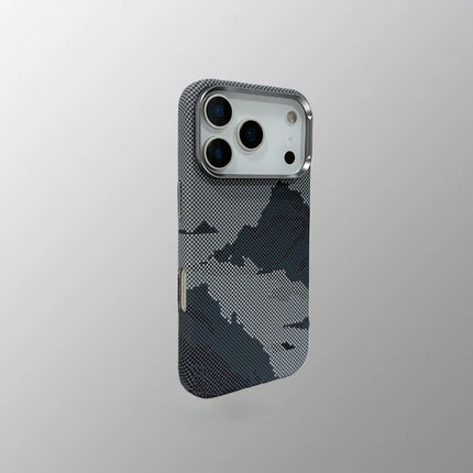 OKEYWOW iPhone 15 Pro Max magnetic snow mountain case with matte finish, hard PC material, MagSafe, and camera lens protection