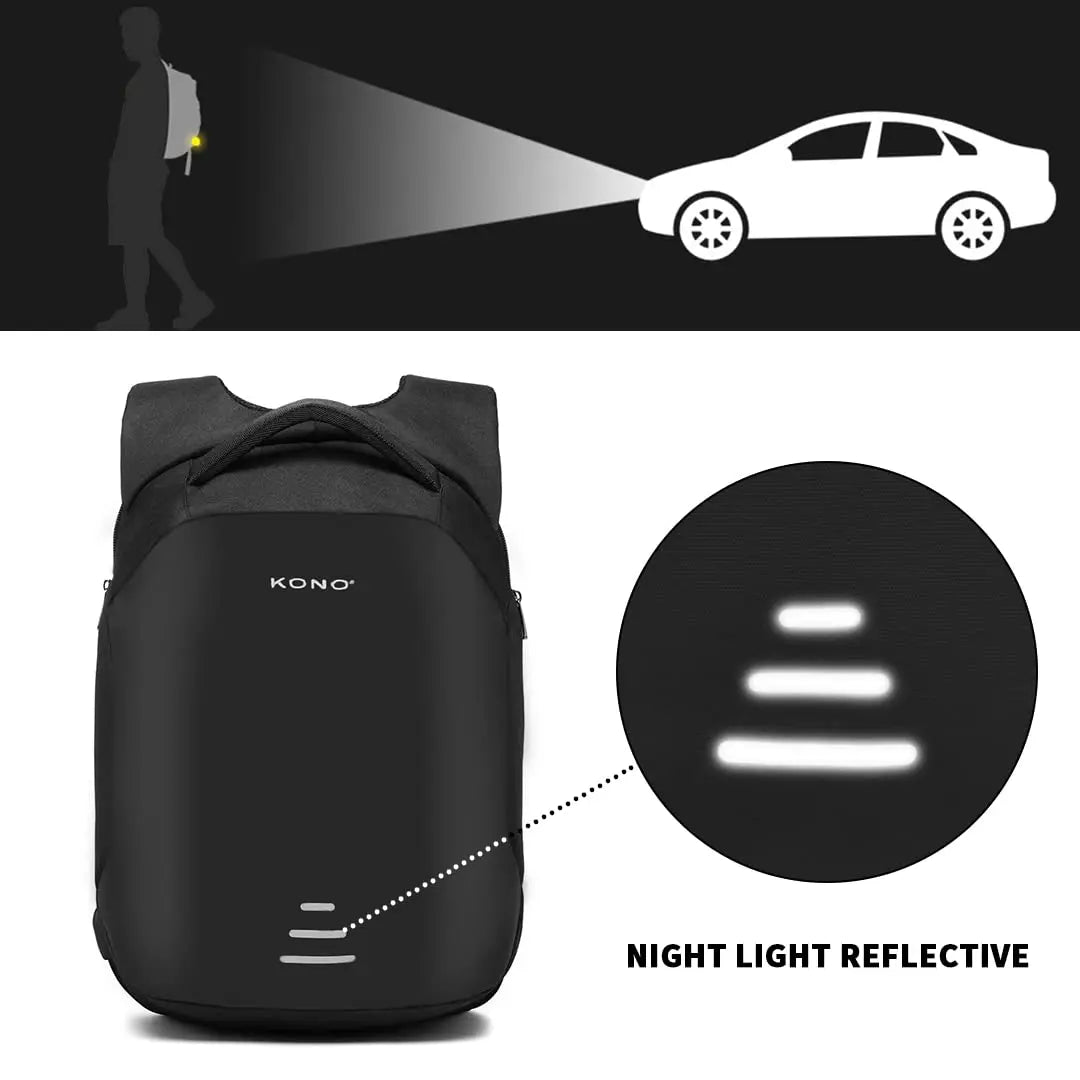 Kono Anti-Theft Laptop Backpack - 15.6" USB Charging Port, Water Resistant Business/School Bag for Men & Women