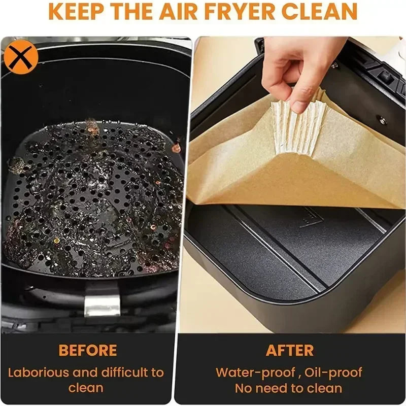 Air Fryer Disposable Paper Tray: Non-Stick Bakeware Mat Set - Square & Round (50/100PCS)