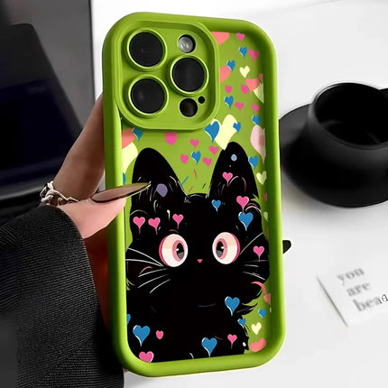 OKEYWOW iPhone cartoon cat silicone case for iPhone 12-15 models, soft shockproof cover with colorful cat design.