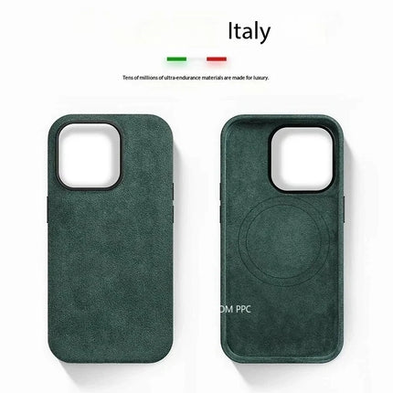 MilanoLux Fur Flip MagSafe Case for iPhone 17/16/15 Pro Max Suede Leather Luxury Cover