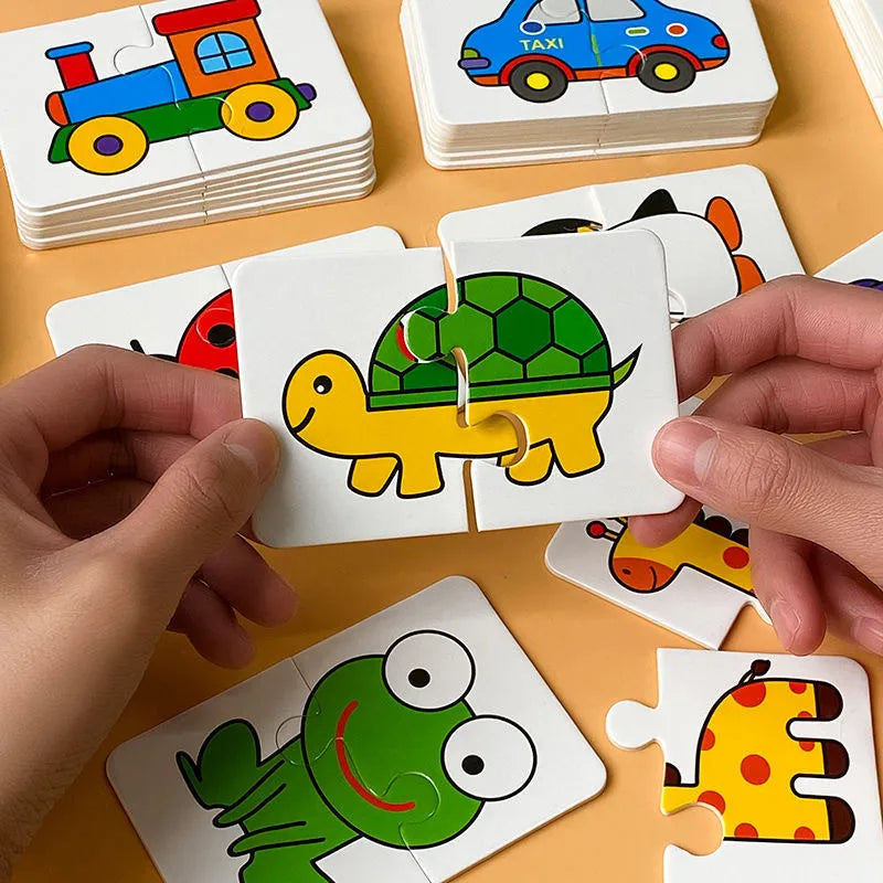 32Pcs Toddler Matching Card: Early Montessori Education Puzzle Toys for Cognitive Training, Cartoon Jigsaw Animals, Color, and Shape Matching Gifts