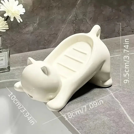Cute Cat Soap Dish with Drainage Tray Bathroom Soap Holder