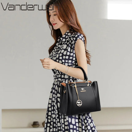 Women Leather Crossbody Bag 3-Layer Large Capacity Shoulder Tote Designer Messenger Bag