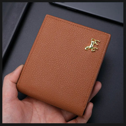 Men's horizontal multi-functional business wallet by OKEYWOW featuring zipper coin pocket and credit card holder.