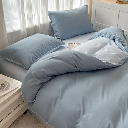 Okeywow solid color brushed fabric bedding set includes duvet cover, pillowcases, bed sheet for single, queen, and king beds