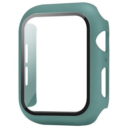 OKEYWOW Apple Watch tempered glass bumper case and screen protector for Series 9 to 4 SE in 38mm to 45mm sizes.