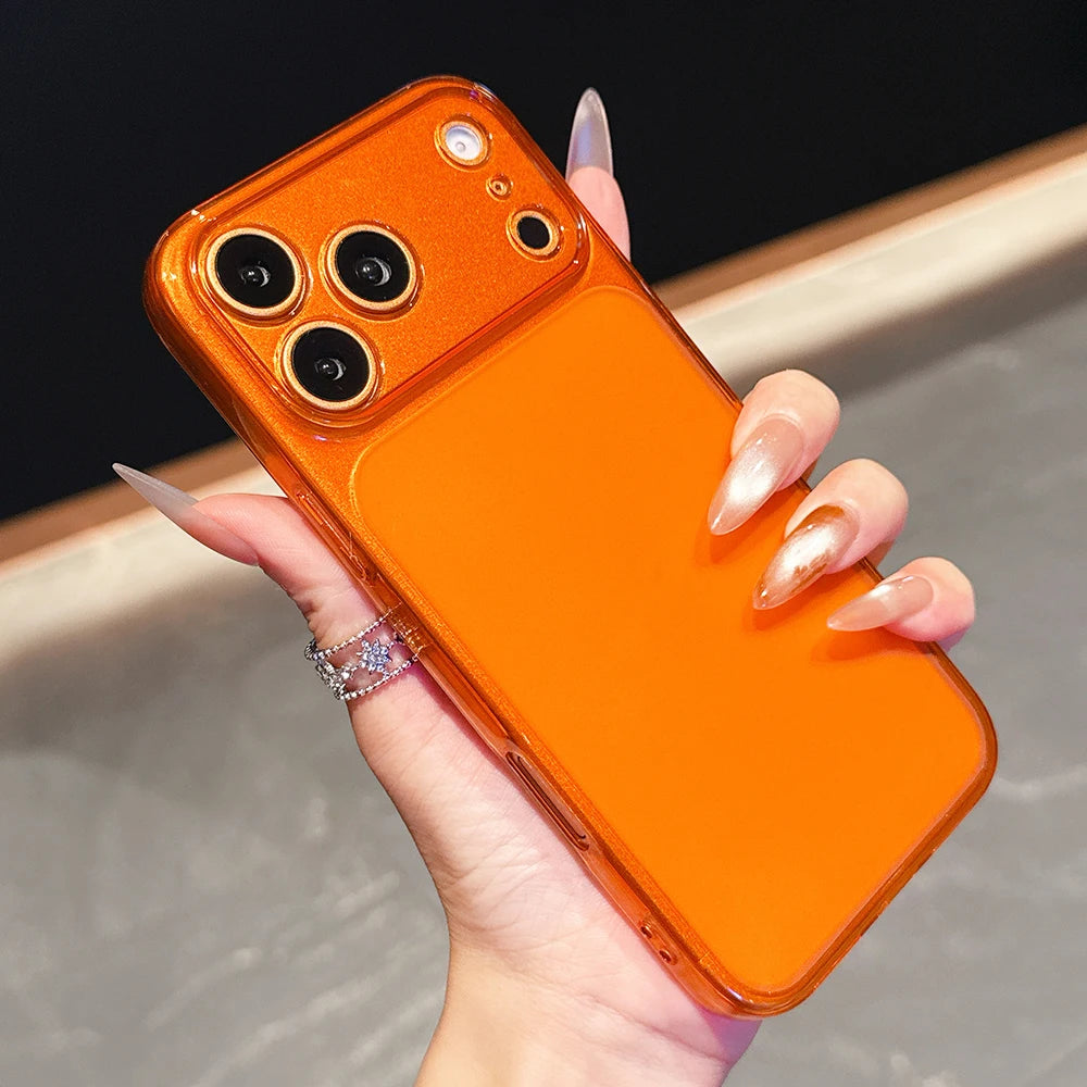 17ProMax-Look Orange Transparent Case for iPhone 13/14/15/16/17 Pro Max – Clear Matte Ultra-Thin Soft TPU Cover