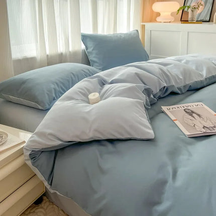 Okeywow solid color brushed fabric bedding set with duvet cover, pillowcases, bed sheet, available in single, queen, and king sizes