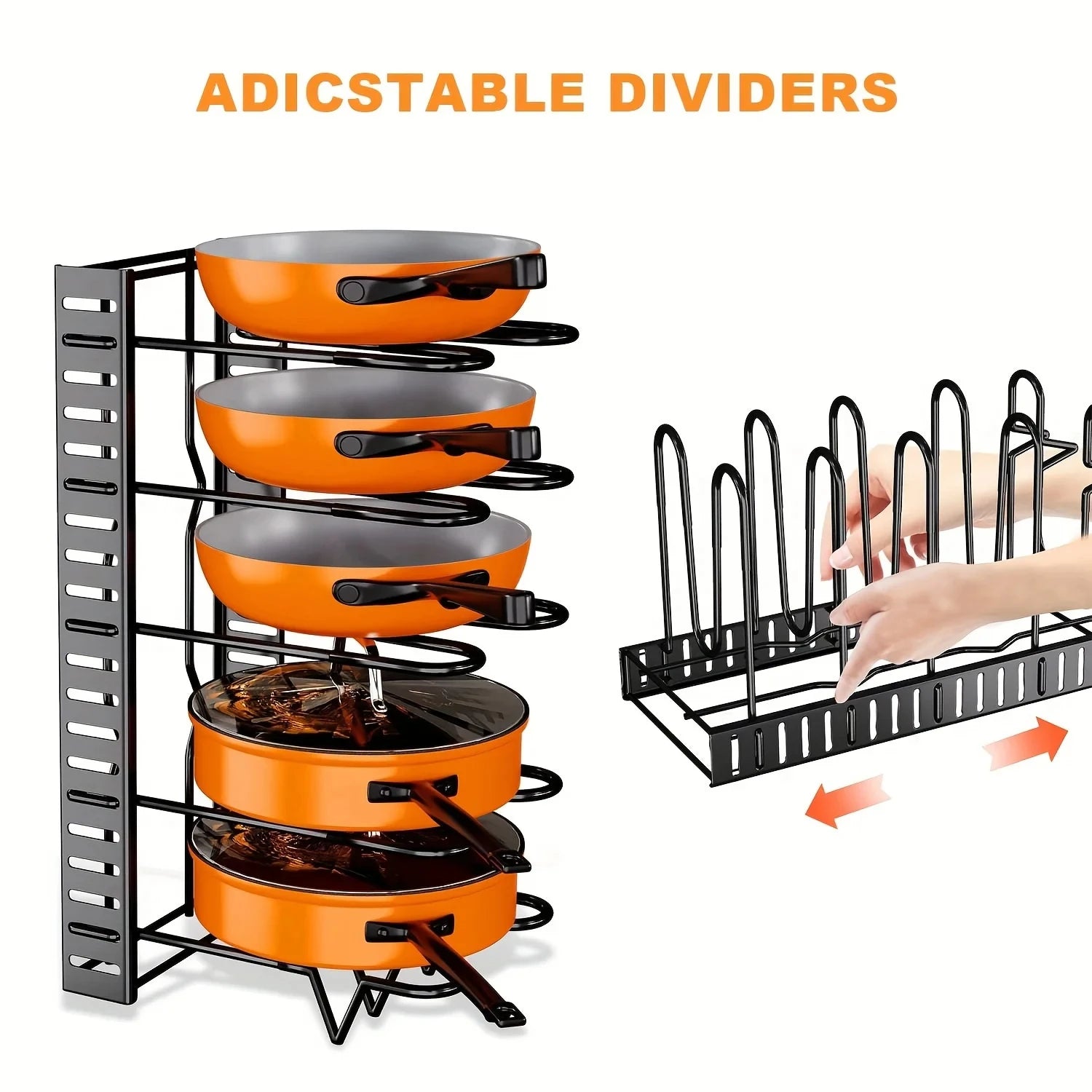 Space-Saving 8-Tier Pot Rack Organizer - Durable Metal Holder for Pans, Pots, and Lids to Keep Your Kitchen Neat and Tidy
