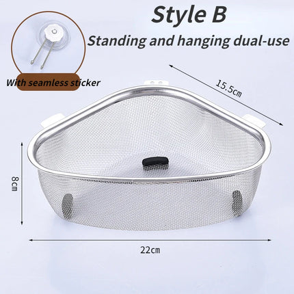 TriDrain Sink Basket Stainless Steel Corner Strainer Kitchen Storage Rack
