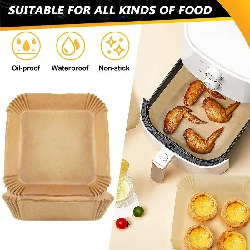 Air Fryer Disposable Paper Tray: Non-Stick Bakeware Mat Set - Square & Round (50/100PCS)