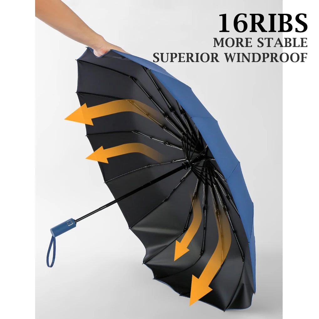 16Ribs Large Strong Fully Automatic Umbrella Folding Rain Men Women Luxury Business Male Umbrella Windproof