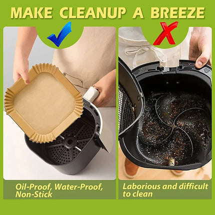AirBake Square Air Fryer Liners 23cm Non Stick Disposable Parchment Cooking Paper