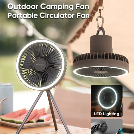 All-in-One Camping Air Fan with Power Bank & LED Light – Portable Rechargeable Circulator (10000mAh/4000mAh)