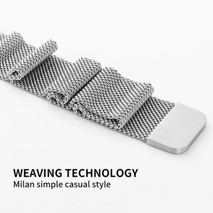 Apple Watch Milanese strap by OKEYWOW for Series 11-3 SE, magnetic bracelet in 38-49mm sizes, sleek stainless steel design.