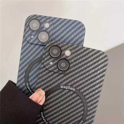 OKEYWOW iPhone carbon fiber case with ultra-thin design, hard back cover, camera protection for models 11 to 17.