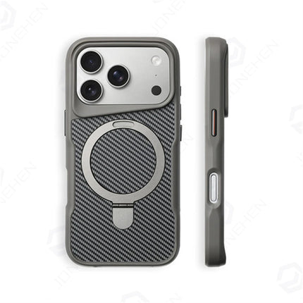 Stealth Carbon Kickstand Magnetic Armor Case for iPhone 17/16/15/14/13/12 Pro Max Soft Shield Cover
