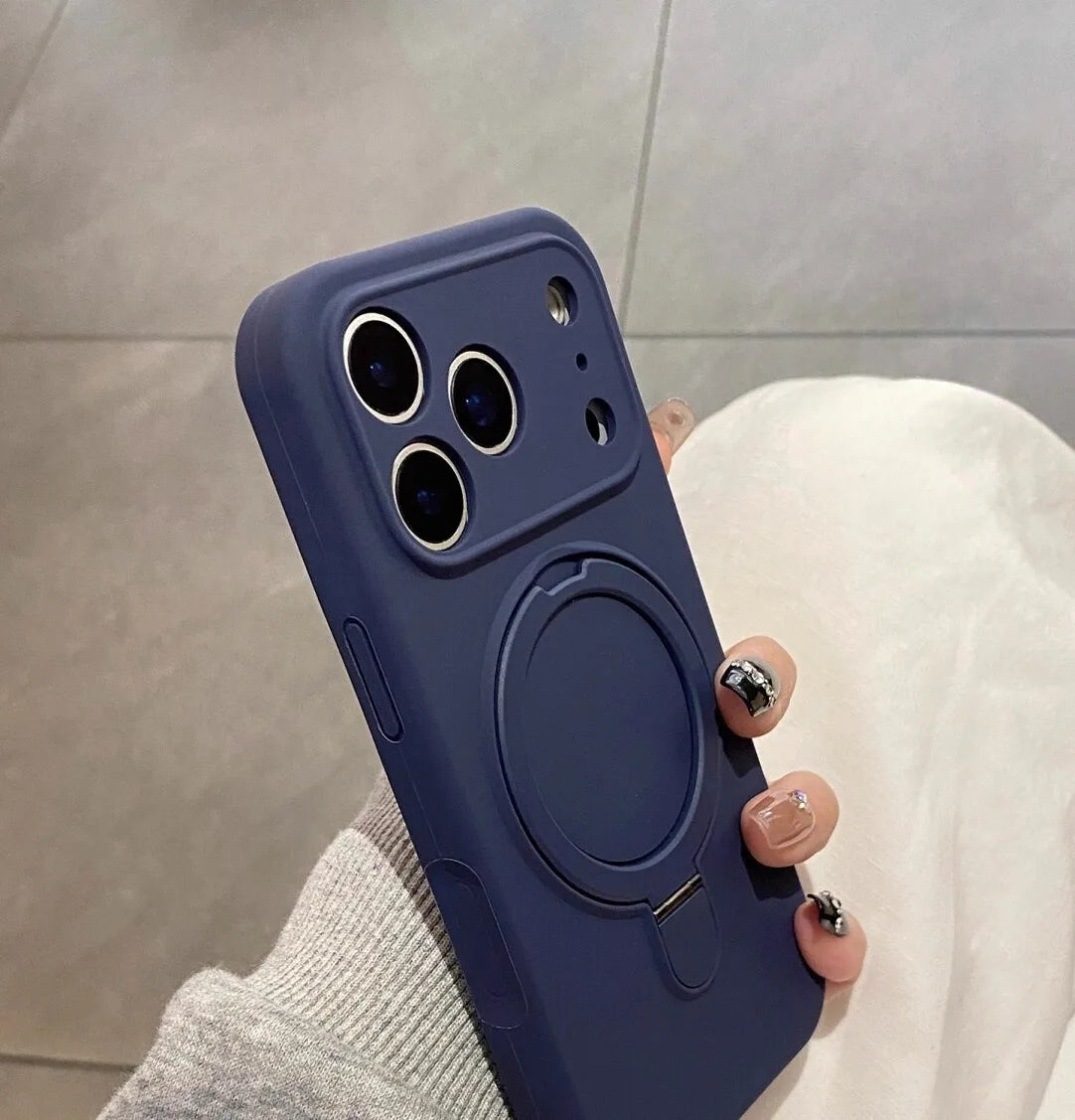 Luxury Magnetic Liquid Silicone Phone Case for iPhone 12–17 Series (Pro/Pro Max/Plus/Air) – MagSafe Holder Stand Soft Cover