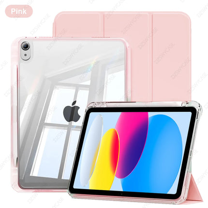 Clear iPad Case with Pencil Holder Air 11/13 M2 M3 Pro 11/12.9 M4 10th/11th Gen Cover
