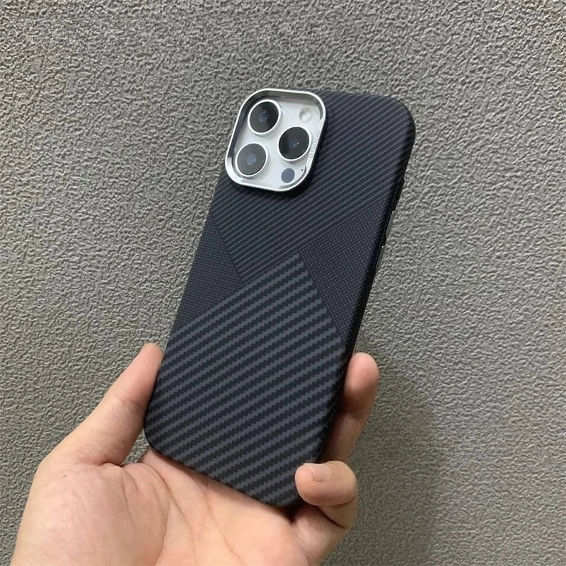 Geometric Triangle Armor Magnetic Case for iPhone 15 16 17 Pro Max Both Shades Carbon Matte Cover Camera Frame Shockproof Shell