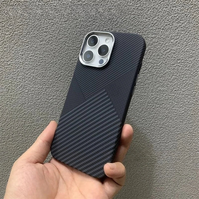OKEYWOW iPhone 17/16/15 Pro Max geometric armor magnetic case with shockproof carbon matte finish and camera frame protection