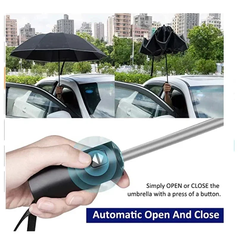 Fully Automatic Reverse Folding Umbrella: Windproof with Reflective Stripe, UV protection. Stay protected in style with this innovative umbrella.