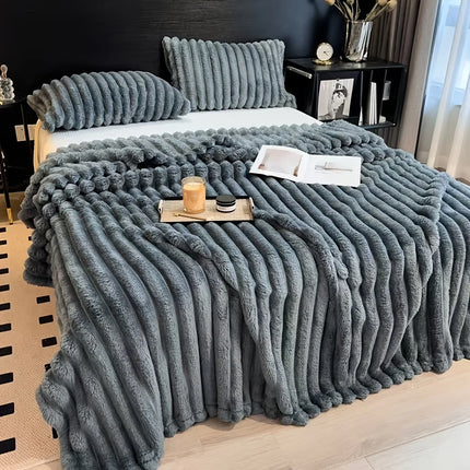 Cozy Stripe Flannel Throw Blanket Waterproof Sofa Bed Cover
