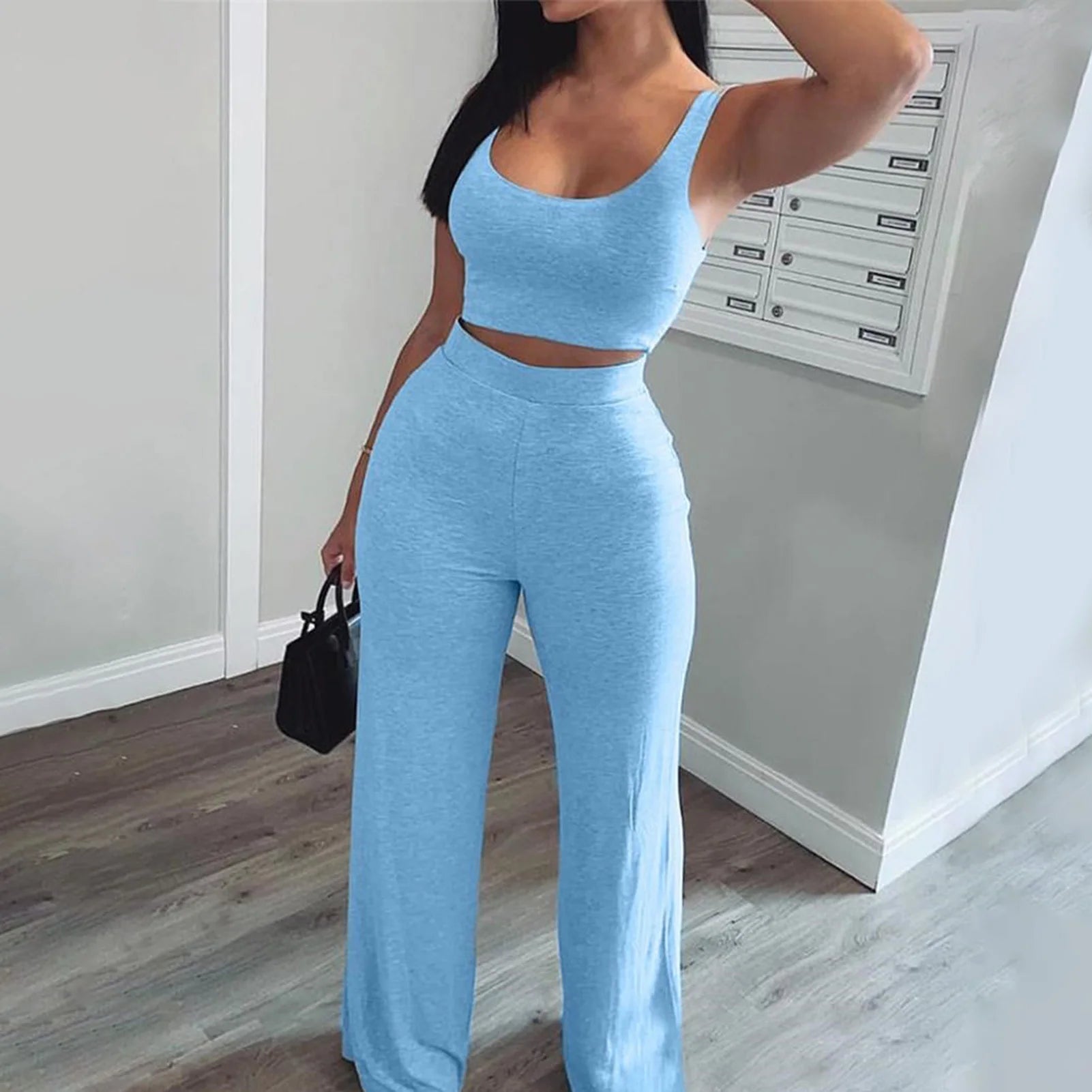 Women Tracksuit Sexy Sling Navel Exposed Tube Top Flared Legs Pant 2 Piece Set Elastic Waist Sleeveless Crop Tops