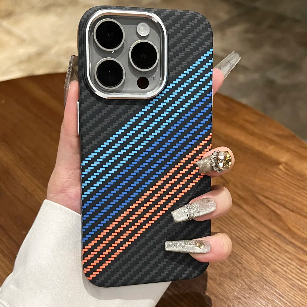 Luxury Carbon Fiber Pattern for Magsafe Magnetic Case for iPhone 15 14 Plus 13 12 11 Pro Max Wireless Charge Hard PC Matte Cover